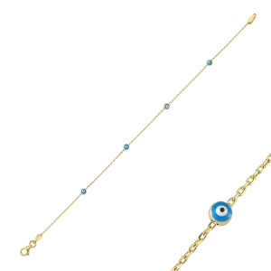 Light Blue Enamel Evil Eye Gold Bracelet